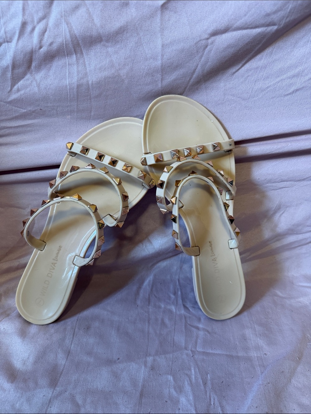 Studded Cream Women's Slide Sandals -